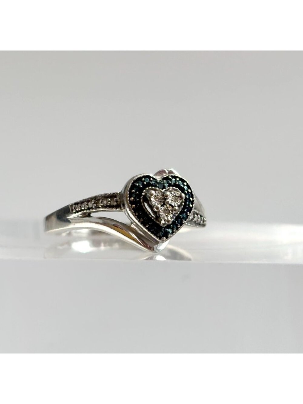 Bypass Shank Heart Shaped CZ Gemstone Sterling Silver 925 Vintage Ring - sz 9.75 - Picture 8 of 14